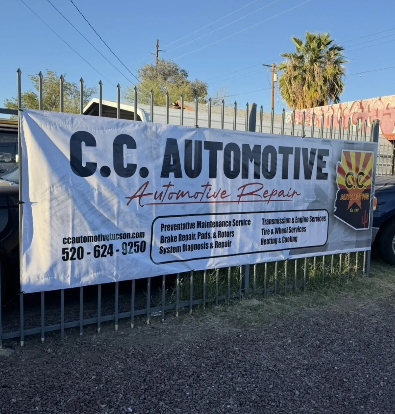 C.C. Automotive Repair fence banner