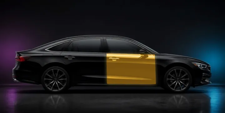 Sedan with the door highlighted in gold: about $250–$325 to wrap