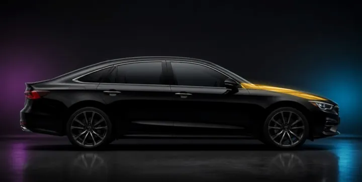 Sedan with the hood highlighted in gold: about $400–$600 to wrap