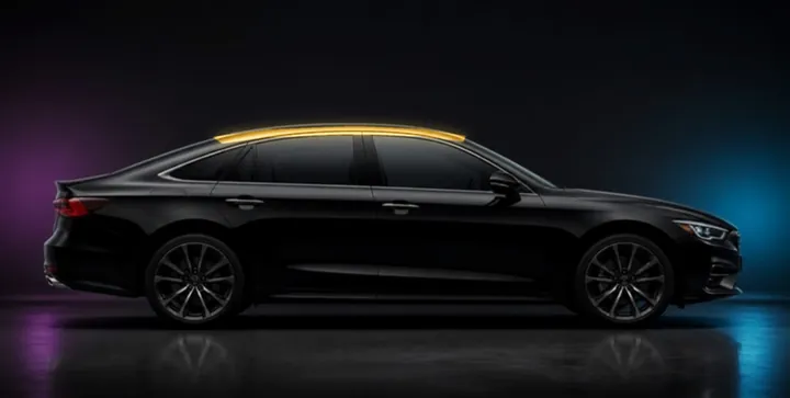 Sedan with the roof highlighted in gold: about $350–$525 to wrap
