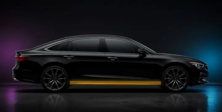 Sedan with the side skirt highlighted in gold: about $75–$150 to wrap
