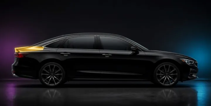 Sedan with the trunk highlighted in gold: about $250–$350 to wrap